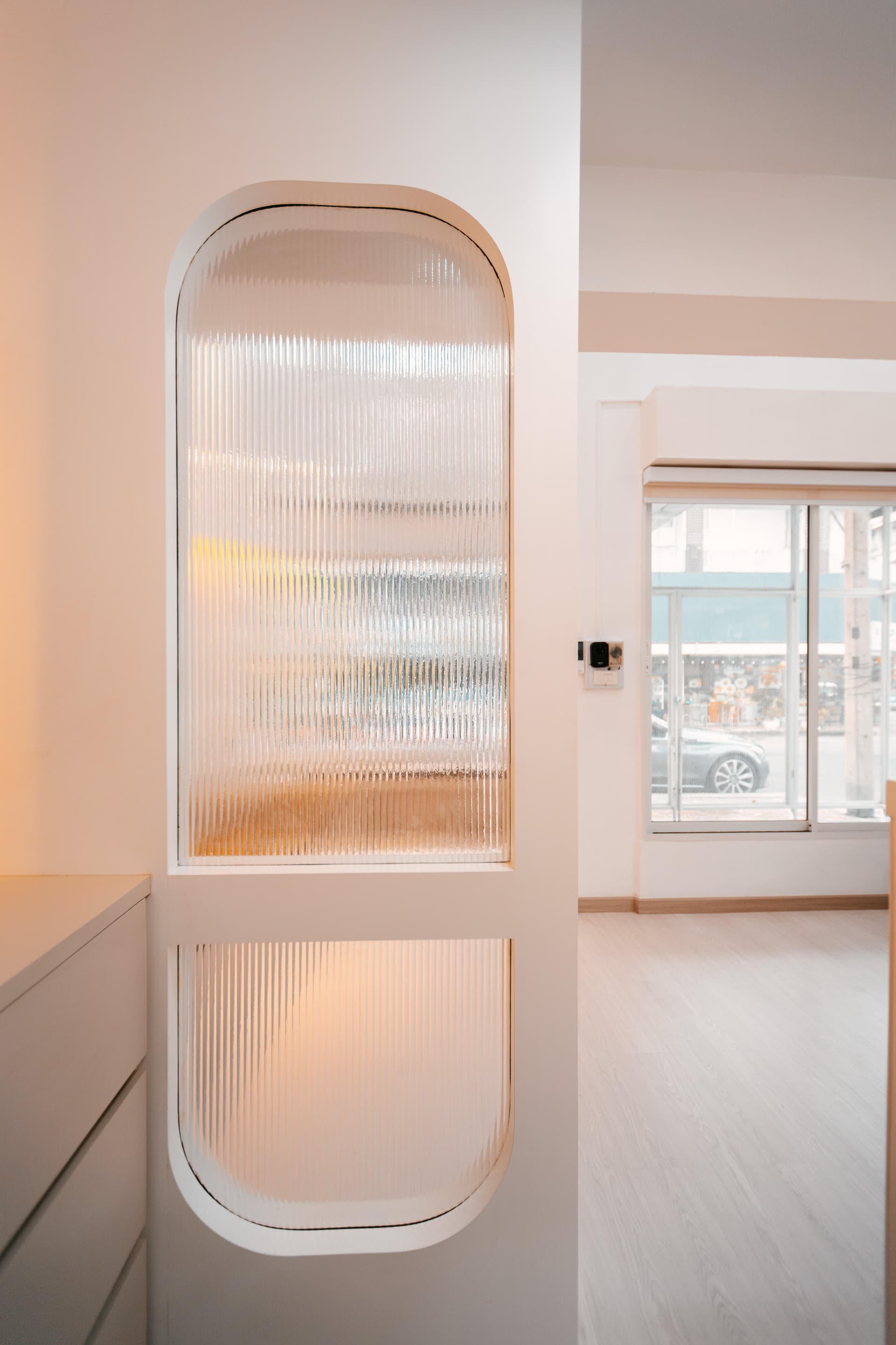 Waiting area with wall-mounted TV