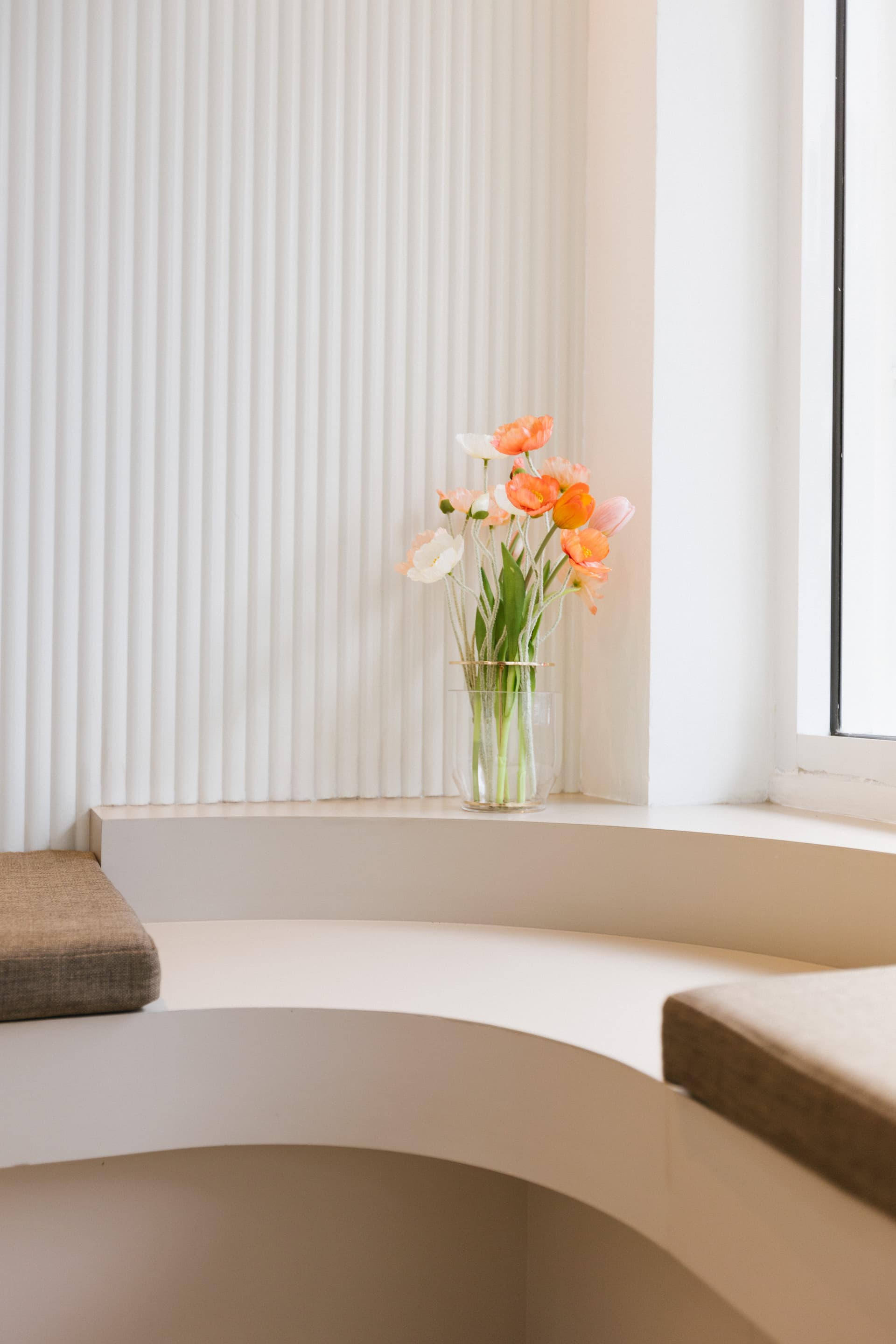 Reception area with curved wall design
