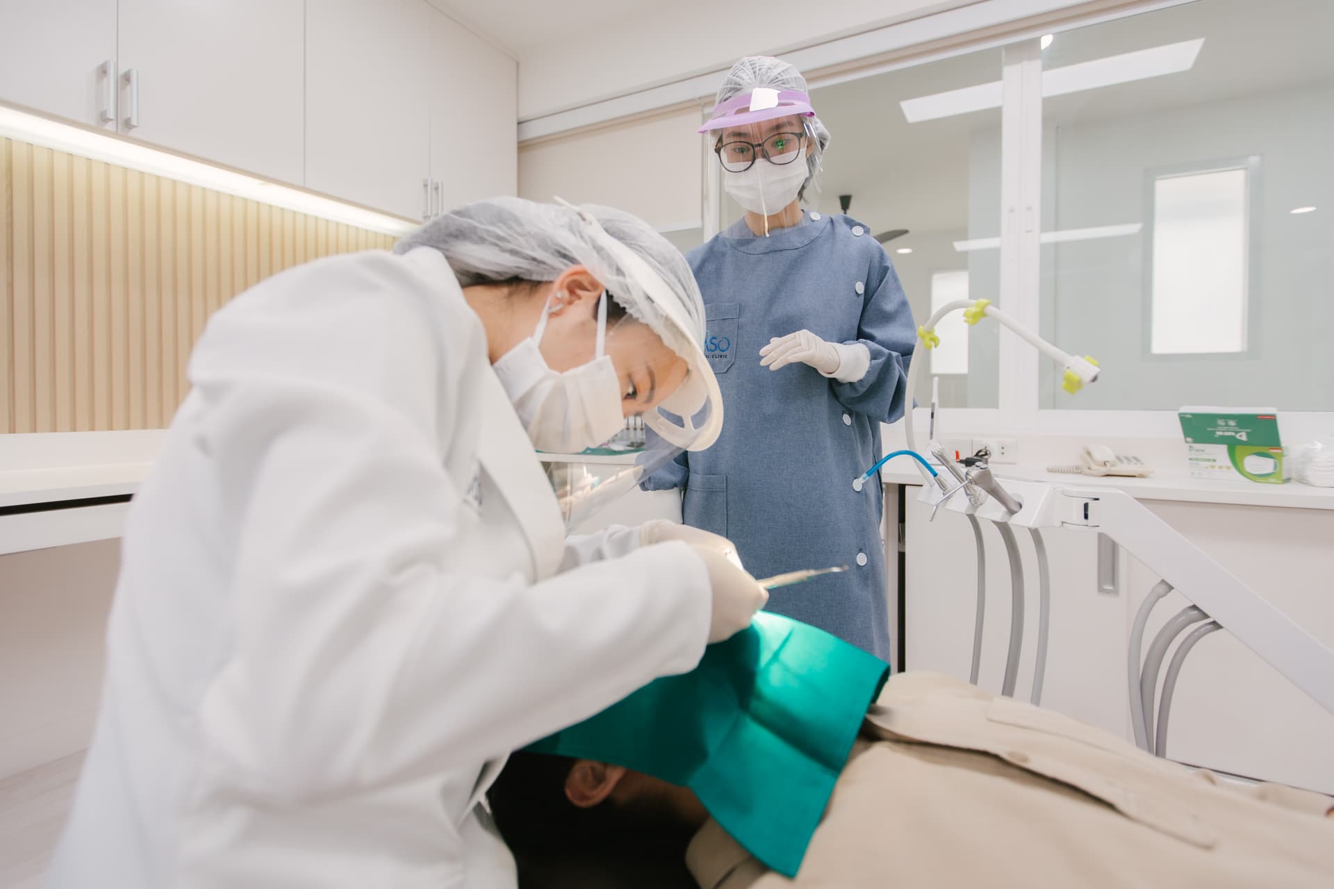 Close-up of dental procedure in progress